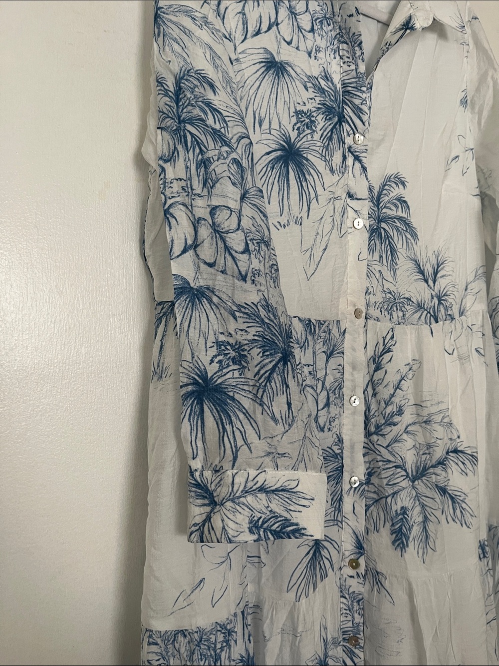 1.STATE White Maxi Dress with Blue Botanical Print - Picture 5 of 5